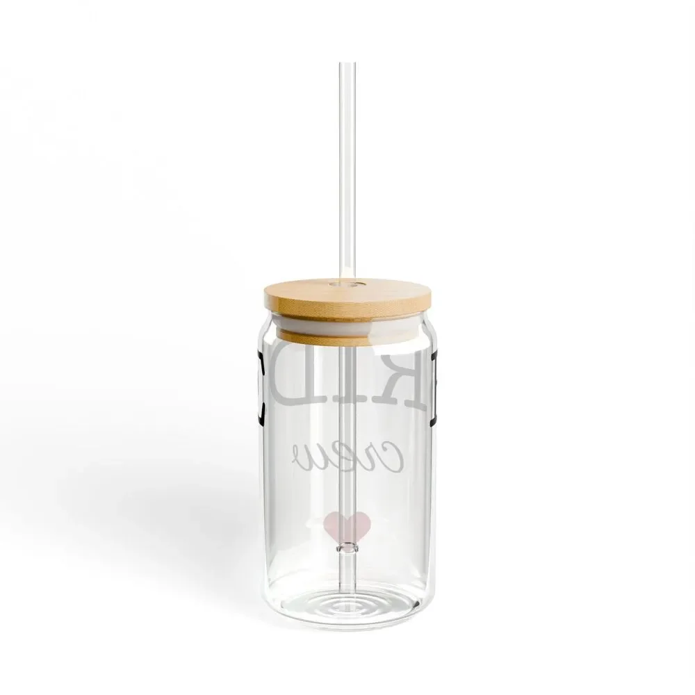 Bride Crew Sipper Glass 16oz | Mason Jar Style with Straw